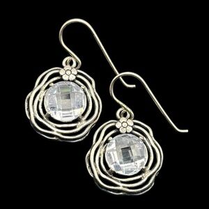 Sterling silver wire wrapped CZ flower dangle earrings handmade